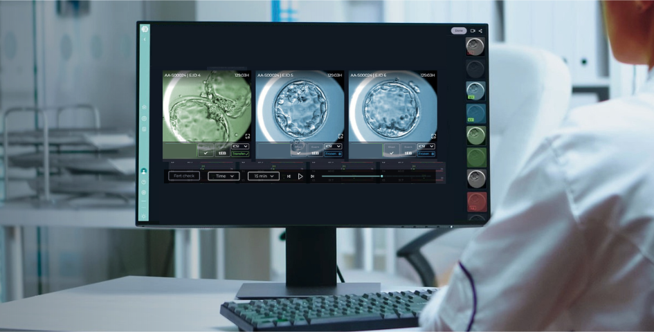 An embryologist views multiple embryos while using CHLOE's embryo selection technology.